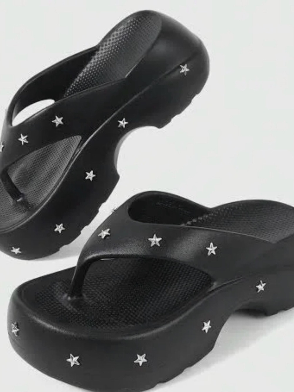 BN sz 9-10 Black Star-Studded Platform Flip Flops